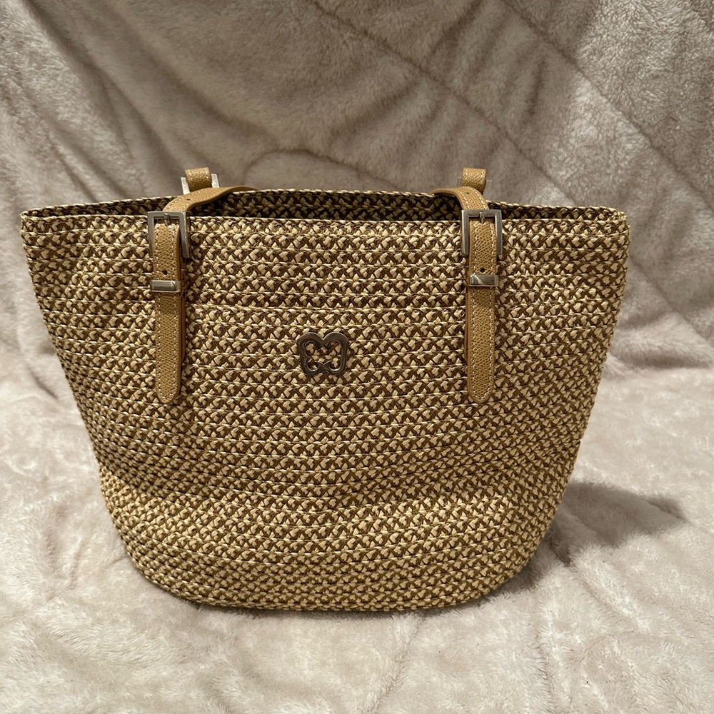 Eric Javits Squishee Straw Tote Shoulder Bag Natural